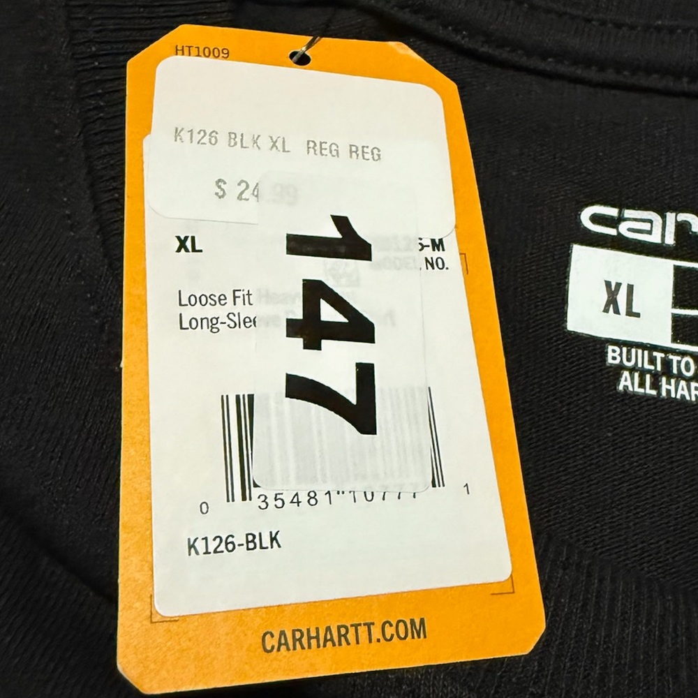 Carhartt Men's Long Sleeve Tee shirt loose fit black size XL chest‎ pocket - Picture 8 of 10
